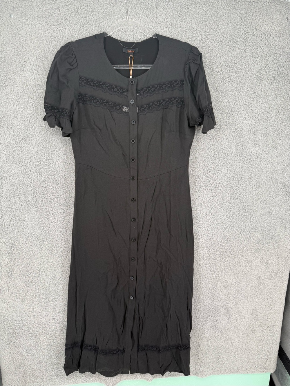 Quince NWT classic Black Button-Front Women’s Dress lace detail